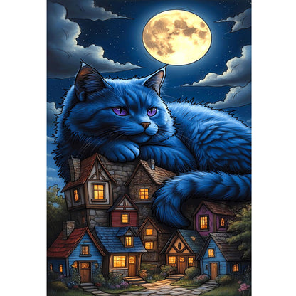 1000-Piece Premium Wooden Jigsaw Puzzle for Adults - Moonlit Blue Cat| Artisan Crafted, Whimsical Shapes & Unique Designs, Best Relaxation Gift