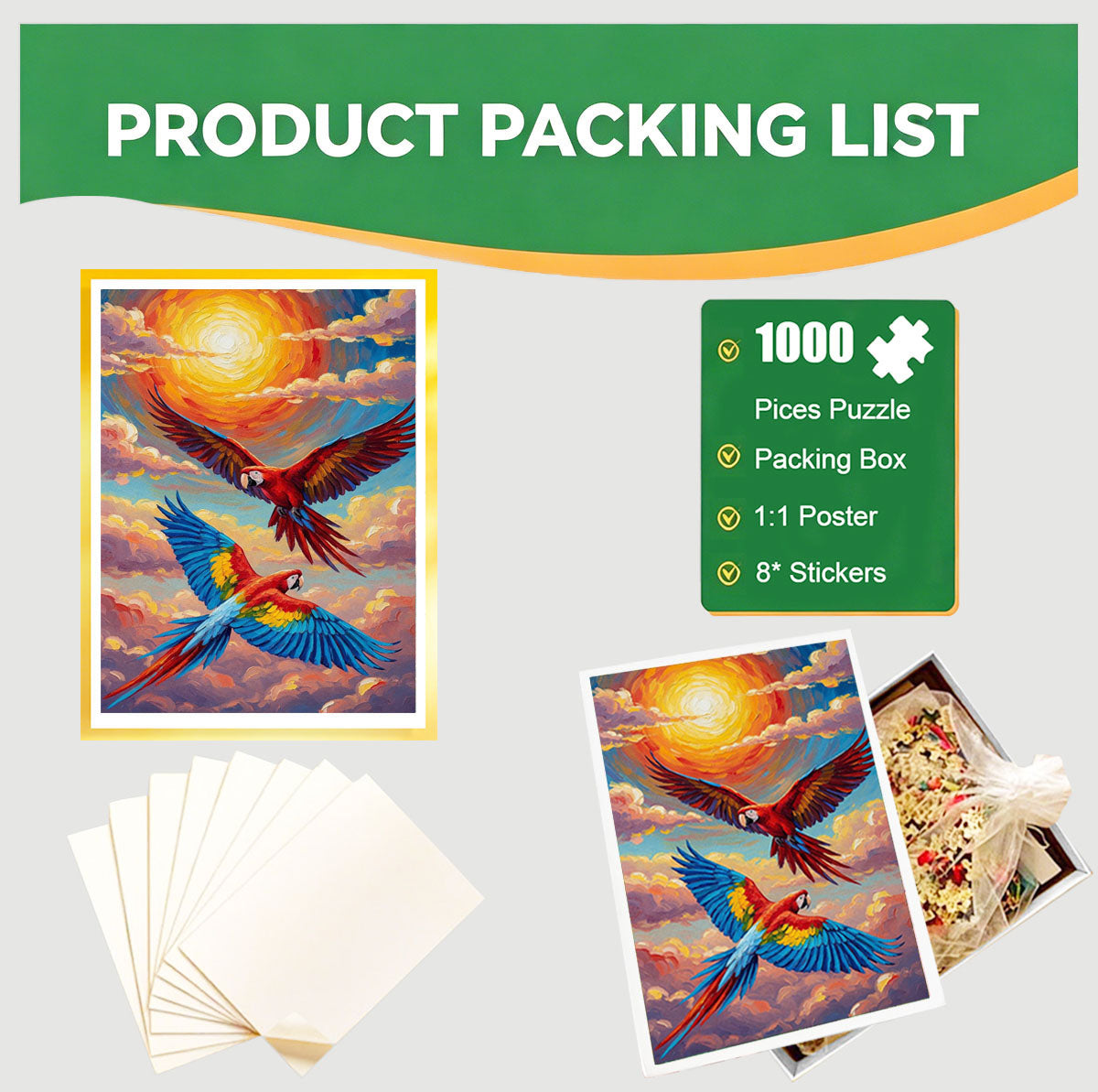 1000-Piece Premium Wooden Jigsaw Puzzle for Adults – Oil Painting-Parrot Soaring | Artisan Crafted, Whimsical Shapes & Unique Designs, Best Relaxation Gift