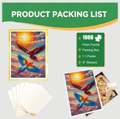 1000-Piece Premium Wooden Jigsaw Puzzle for Adults – Oil Painting-Parrot Soaring | Artisan Crafted, Whimsical Shapes & Unique Designs, Best Relaxation Gift