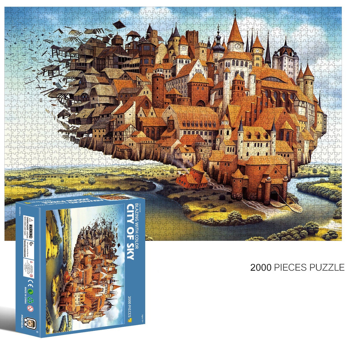 2000-Piece Cardboard Jigsaw Puzzle for Adults – Relaxing Gift Idea & Elegant Home Décor Artwork with Full-Size Poster, Premium Stress Relief Activity - City of Sky