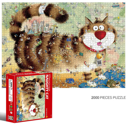 2000-Piece Cardboard Jigsaw Puzzle for Adults – Relaxing Gift Idea & Elegant Home Décor Artwork with Full-Size Poster, Premium Stress Relief Activity - Naughty Cat