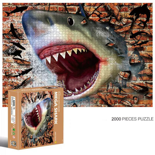 2000-Piece Cardboard Jigsaw Puzzle for Adults – Relaxing Gift Idea & Elegant Home Décor Artwork with Full-Size Poster, Premium Stress Relief Activity - Mega Shark