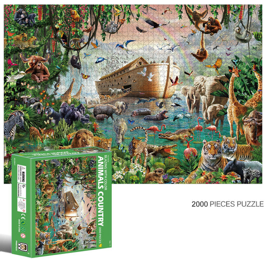 2000-Piece Cardboard Jigsaw Puzzle for Adults – Relaxing Gift Idea & Elegant Home Décor Artwork with Full-Size Poster, Premium Stress Relief Activity - Animals Country