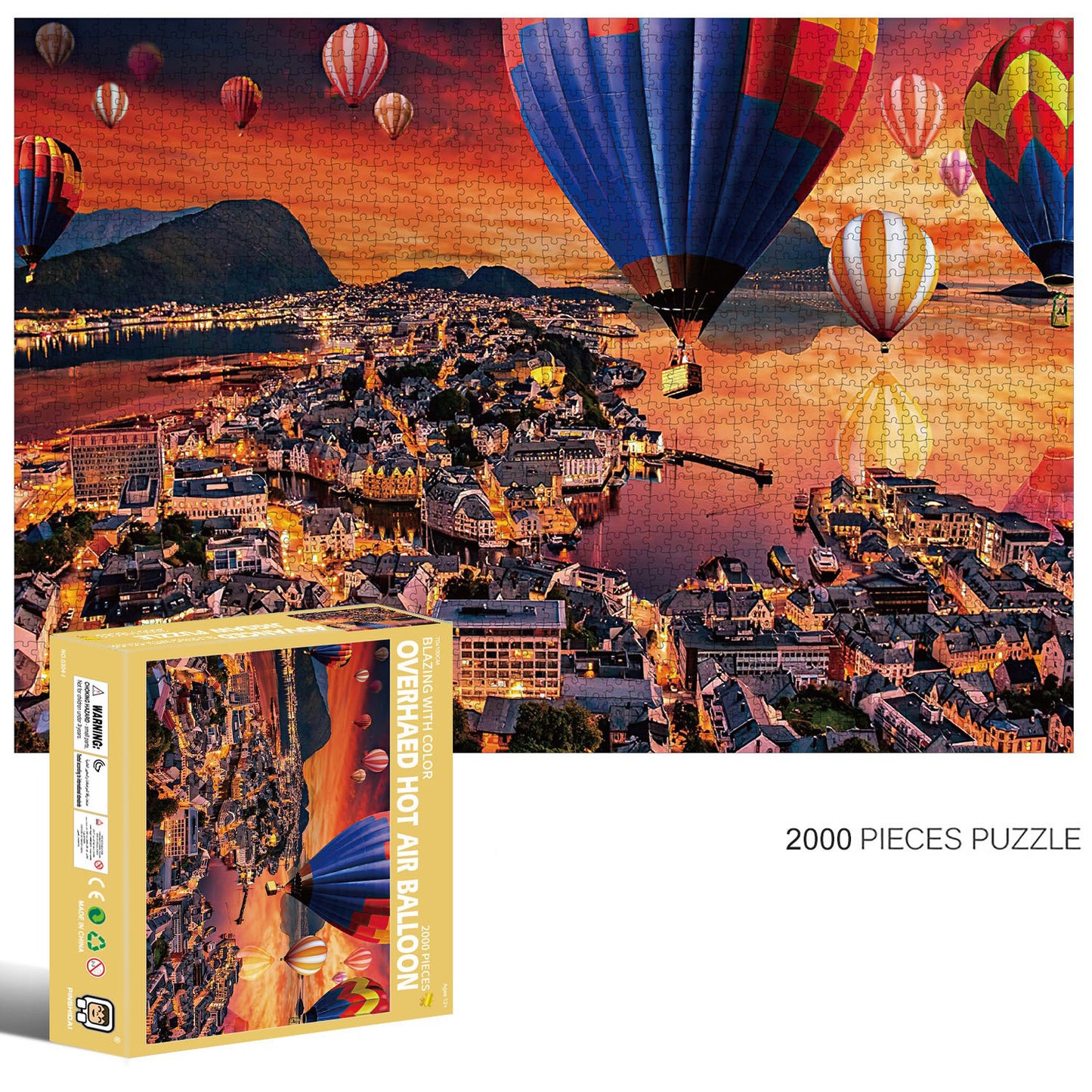 2000-Piece Cardboard Jigsaw Puzzle for Adults – Relaxing Gift Idea & Elegant Home Décor Artwork with Full-Size Poster, Premium Stress Relief Activity - Overhead Hot Air Balloon
