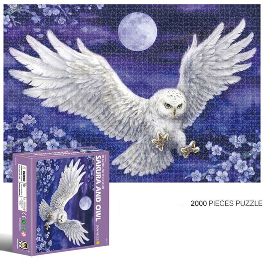 2000-Piece Cardboard Jigsaw Puzzle for Adults – Relaxing Gift Idea & Elegant Home Décor Artwork with Full-Size Poster, Premium Stress Relief Activity - Sakura and Owl