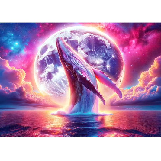 Wooden Jigsaw Puzzle 1000-Piece for Adults – Relaxing Gift Idea & Elegant Home Décor Artwork with Full-Size Poster, Premium Stress Relief Activity - The Blue Whale Soars Through The Ocean