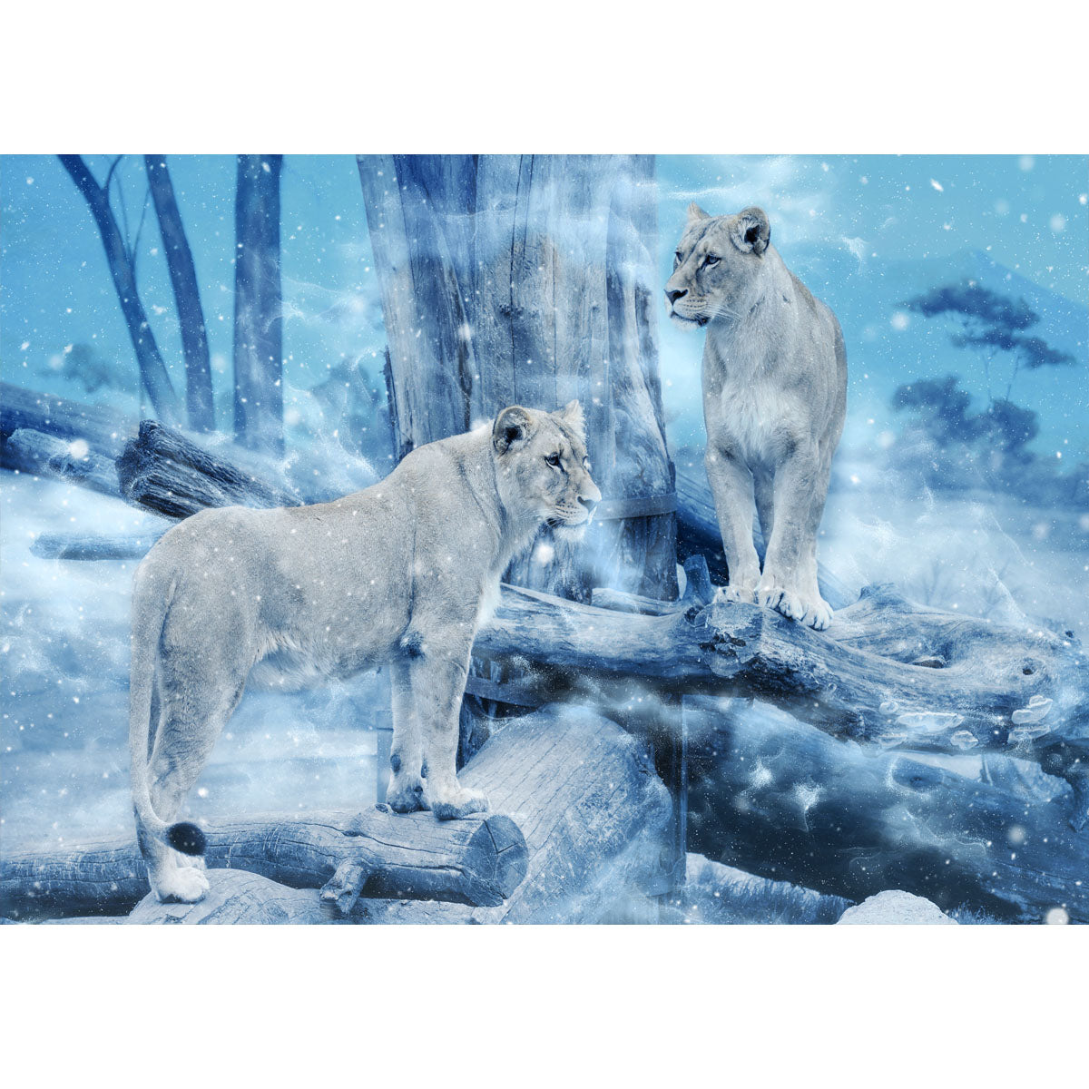 Wooden Jigsaw Puzzle 1000-Piece for Adults – Relaxing Gift Idea & Elegant Home Décor Artwork with Full-Size Poster, Premium Stress Relief Activity - The Lion in the Snow