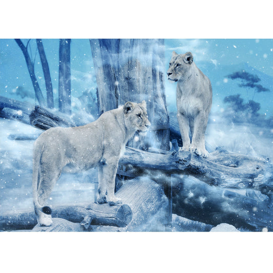 Wooden Jigsaw Puzzle 1000-Piece for Adults – Relaxing Gift Idea & Elegant Home Décor Artwork with Full-Size Poster, Premium Stress Relief Activity - The Lion in the Snow