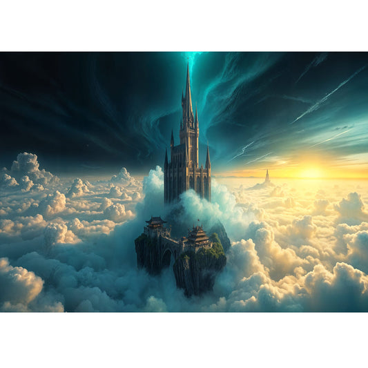 Wooden Jigsaw Puzzle 1000-Piece for Adults – Relaxing Gift Idea & Elegant Home Décor Artwork with Full-Size Poster, Premium Stress Relief Activity - Castle in the Clouds - Artisan Puzzles