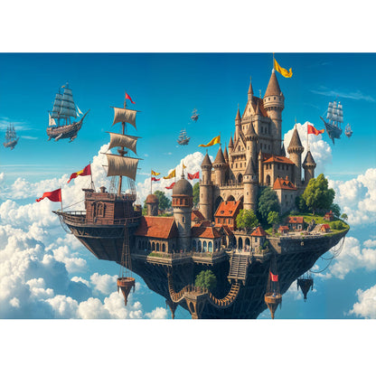 Wooden Jigsaw Puzzle 1000-Piece for Adults – Relaxing Gift Idea & Elegant Home Décor Artwork with Full-Size Poster, Premium Stress Relief Activity - Castle in the Sky - Artisan Puzzles