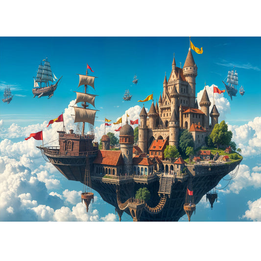 Wooden Jigsaw Puzzle 1000-Piece for Adults – Relaxing Gift Idea & Elegant Home Décor Artwork with Full-Size Poster, Premium Stress Relief Activity - Castle in the Sky - Artisan Puzzles