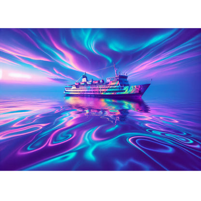 Wooden Jigsaw Puzzle 1000-Piece for Adults – Relaxing Gift Idea & Elegant Home Décor Artwork with Full-Size Poster, Premium Stress Relief Activity - Ship Under the Northern Lights