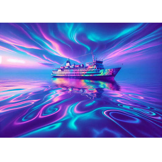 Wooden Jigsaw Puzzle 1000-Piece for Adults – Relaxing Gift Idea & Elegant Home Décor Artwork with Full-Size Poster, Premium Stress Relief Activity - Ship Under the Northern Lights