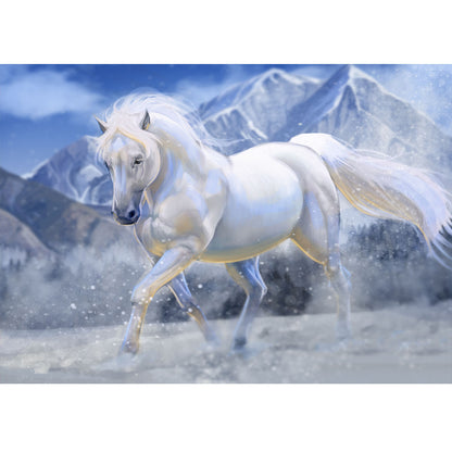 Wooden Jigsaw Puzzle 1000-Piece for Adults – Relaxing Gift Idea & Elegant Home Décor Artwork with Full-Size Poster, Premium Stress Relief Activity - White Horse