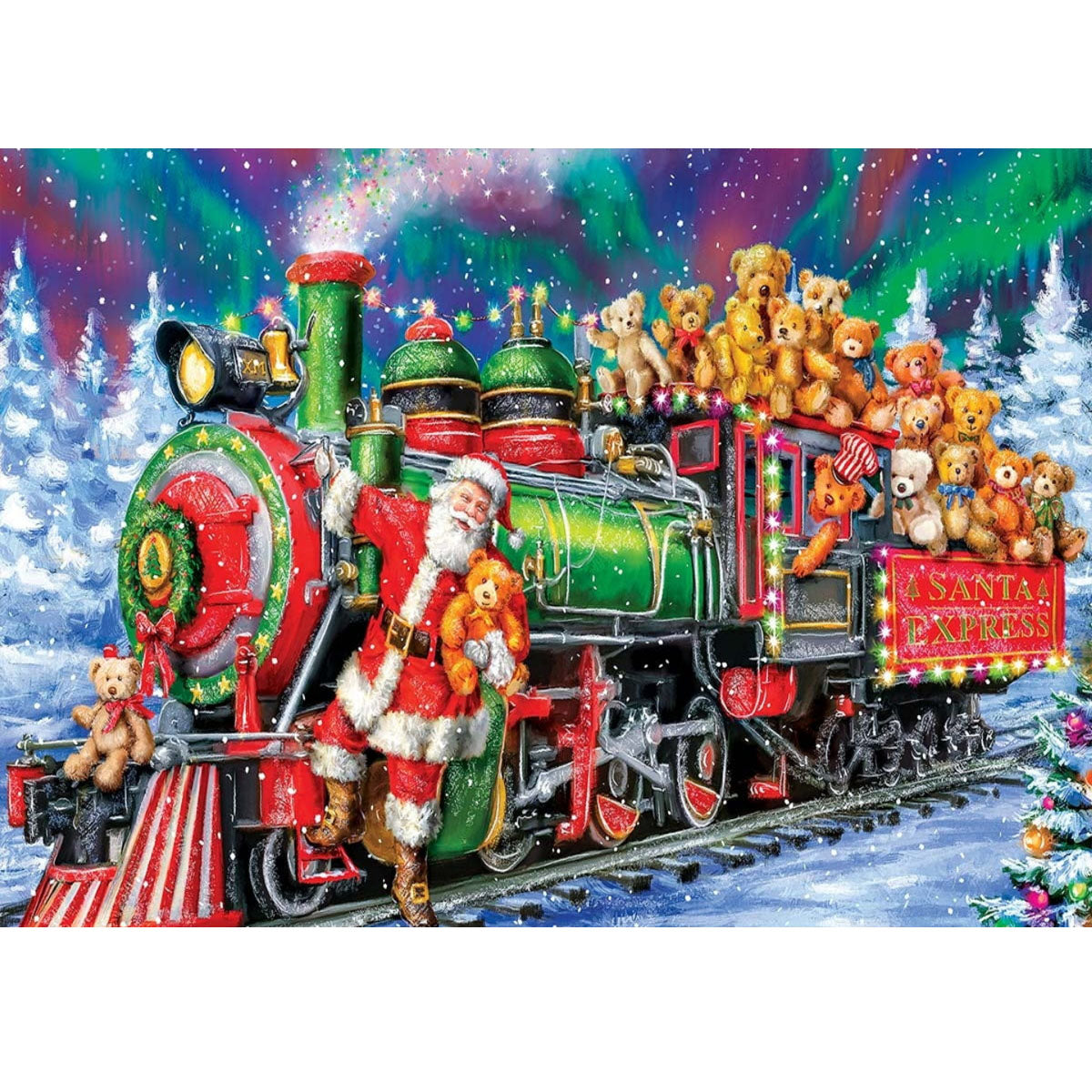 Wooden Jigsaw Puzzle 1000-Piece for Adults – Relaxing Gift Idea & Elegant Home Décor Artwork with Full-Size Poster, Premium Stress Relief Activity - Christmas Train - Artisan Puzzles