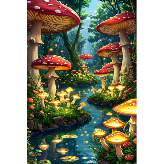 Wooden Jigsaw Puzzle 1000-Piece for Adults – Relaxing Gift Idea & Elegant Home Décor Artwork with Full-Size Poster, Premium Stress Relief Activity - Mushroom Forest