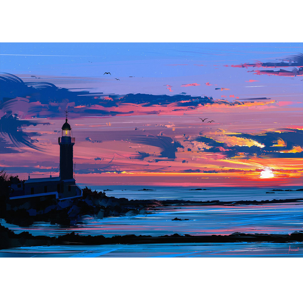 Wooden Jigsaw Puzzle 1000-Piece for Adults – Relaxing Gift Idea & Elegant Home Décor Artwork with Full-Size Poster, Premium Stress Relief Activity - Lighthouse at Dusk