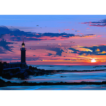 Wooden Jigsaw Puzzle 1000-Piece for Adults – Relaxing Gift Idea & Elegant Home Décor Artwork with Full-Size Poster, Premium Stress Relief Activity - Lighthouse at Dusk