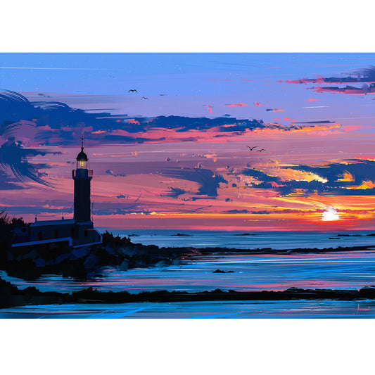Wooden Jigsaw Puzzle 1000-Piece for Adults – Relaxing Gift Idea & Elegant Home Décor Artwork with Full-Size Poster, Premium Stress Relief Activity - Lighthouse at Dusk