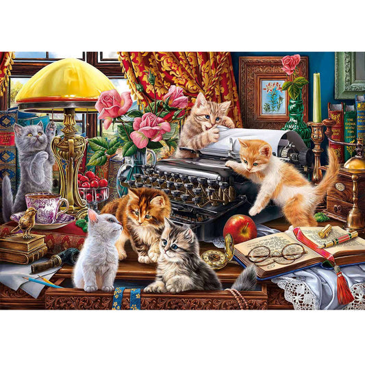 Wooden Jigsaw Puzzle 1000-Piece for Adults – Relaxing Gift Idea & Elegant Home Décor Artwork with Full-Size Poster, Premium Stress Relief Activity - Cat Screenwriters' Studio