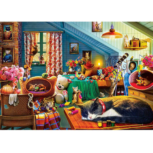 Wooden Jigsaw Puzzle 1000-Piece for Adults – Relaxing Gift Idea & Elegant Home Décor Artwork with Full-Size Poster, Premium Stress Relief Activity - The purring of a sleepy kitten