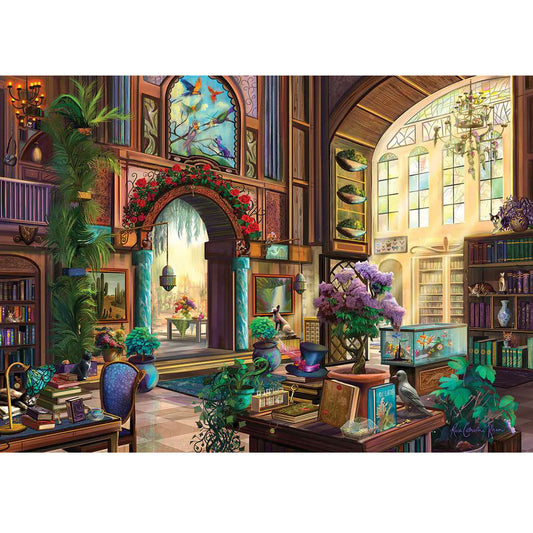 Wooden Jigsaw Puzzle 1000-Piece for Adults – Relaxing Gift Idea & Elegant Home Décor Artwork with Full-Size Poster, Premium Stress Relief Activity - Botanical Library