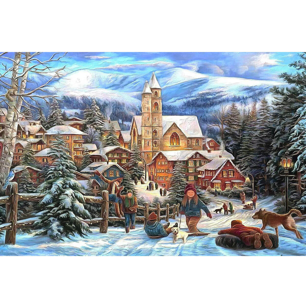 Wooden Jigsaw Puzzle 1000 Piece - Children are playing in the snow.