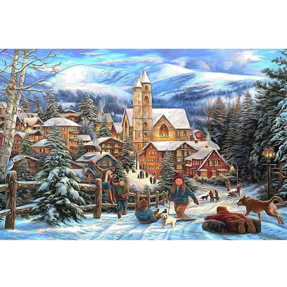 Wooden Jigsaw Puzzle 1000 Piece - Children are playing in the snow.