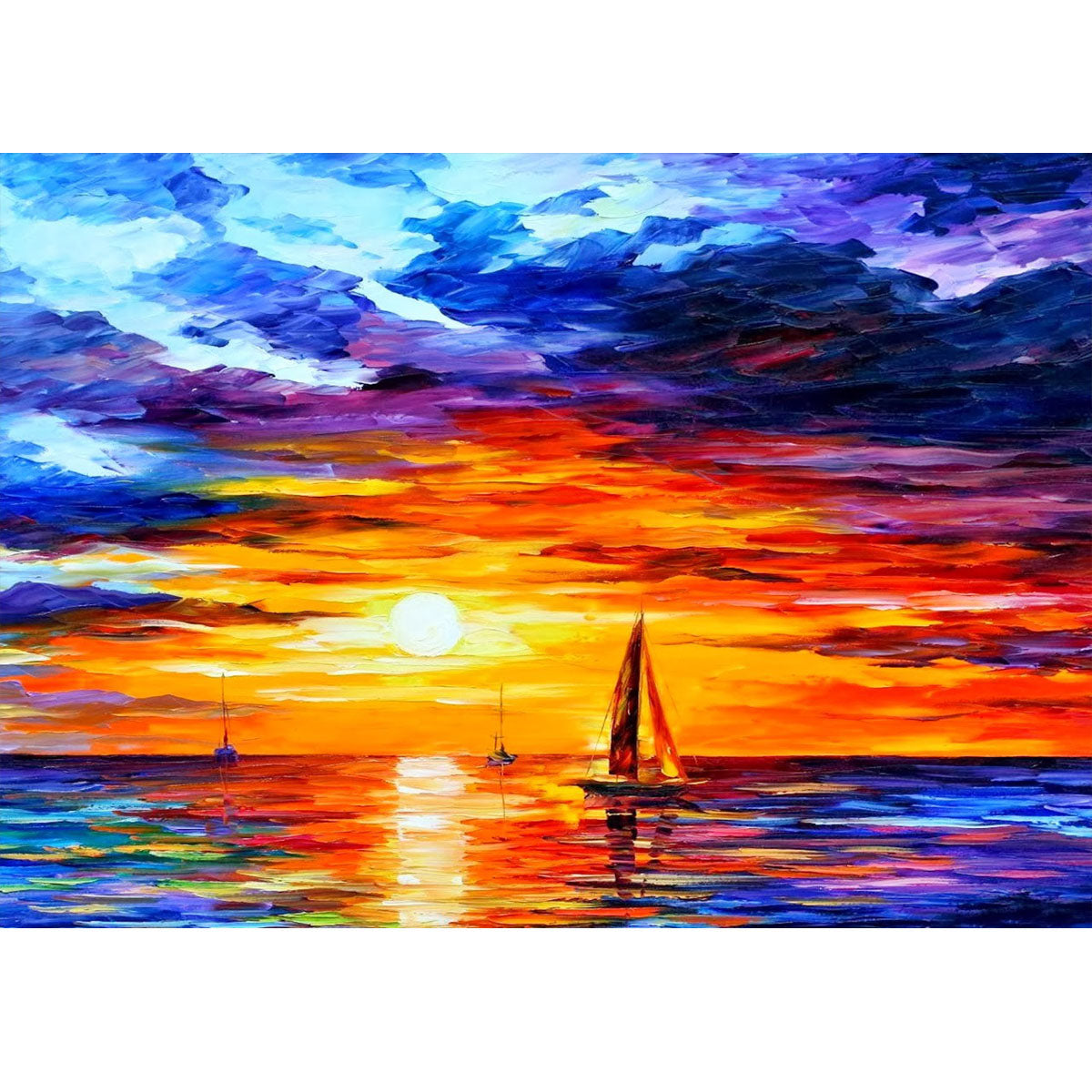 Wooden Jigsaw Puzzle 1000-Piece for Adults – Relaxing Gift Idea & Elegant Home Décor Artwork with Full-Size Poster, Premium Stress Relief Activity - Oil Painting - Sunset Sailboat