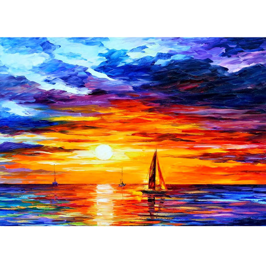 Wooden Jigsaw Puzzle 1000-Piece for Adults – Relaxing Gift Idea & Elegant Home Décor Artwork with Full-Size Poster, Premium Stress Relief Activity - Oil Painting - Sunset Sailboat
