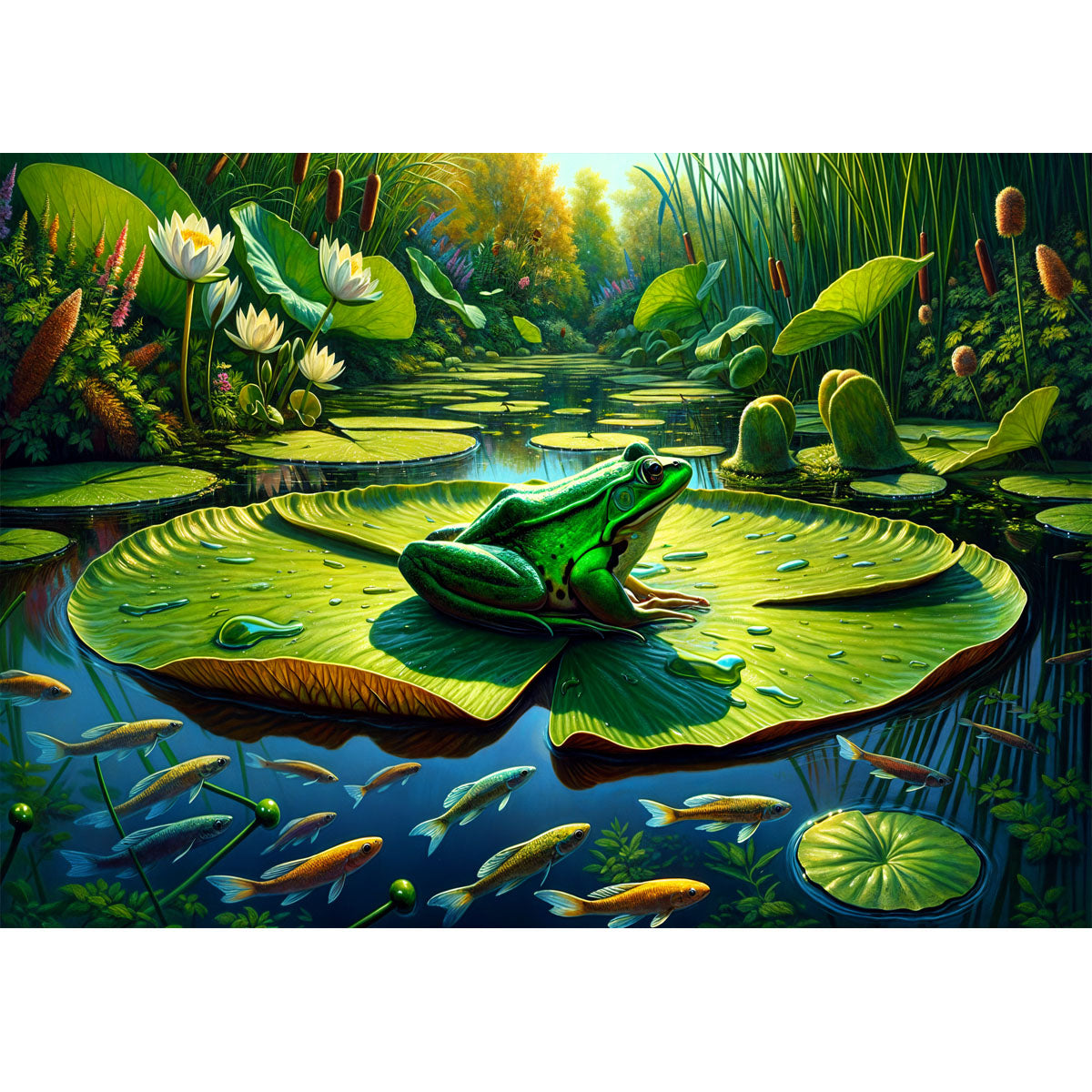 Wooden Jigsaw Puzzle 1000-Piece for Adults – Relaxing Gift Idea & Elegant Home Décor Artwork with Full-Size Poster, Premium Stress Relief Activity - The World of Frogs