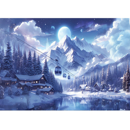 Wooden Jigsaw Puzzle 1000 Piece - The Cable Car Beneath the Snow Mountains