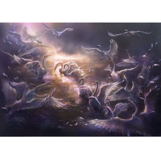 Wooden Jigsaw Puzzle 1000-Piece for Adults – Relaxing Gift Idea & Elegant Home Décor Artwork with Full-Size Poster, Premium Stress Relief Activity - Swan Play - Artisan Puzzles