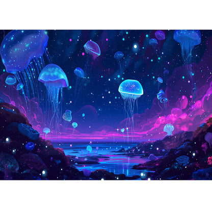 Wooden Jigsaw Puzzle 1000-Piece for Adults – Relaxing Gift Idea & Elegant Home Décor Artwork with Full-Size Poster, Premium Stress Relief Activity - Fantasy Jellyfish
