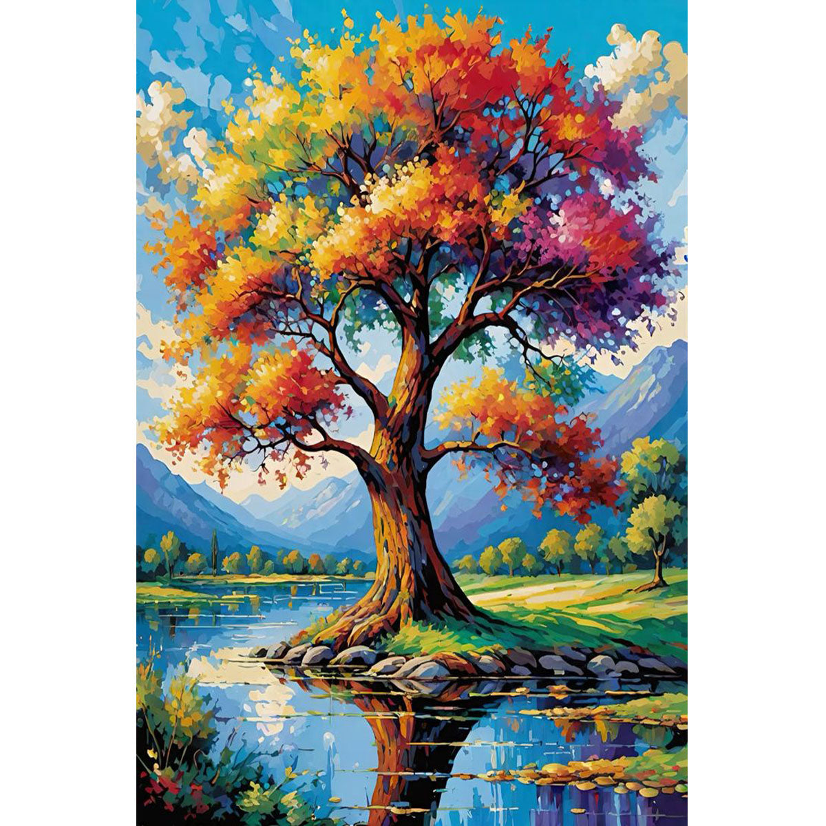 Wooden Jigsaw Puzzle 1000-Piece for Adults – Relaxing Gift Idea & Elegant Home Décor Artwork with Full-Size Poster, Premium Stress Relief Activity - Rainbow Tree