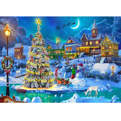 Wooden Jigsaw Puzzle 1000-Piece for Adults – Relaxing Gift Idea & Elegant Home Décor Artwork with Full-Size Poster, Premium Stress Relief Activity - Christmas Town - Artisan Puzzles