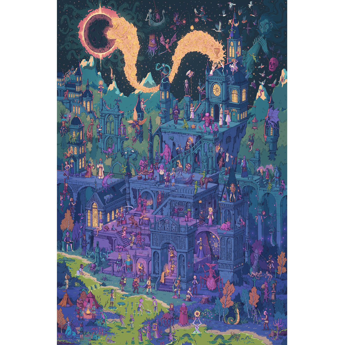 Wooden Jigsaw Puzzle 1000-Piece for Adults – Relaxing Gift Idea & Elegant Home Décor Artwork with Full-Size Poster, Premium Stress Relief Activity - Monster Castle