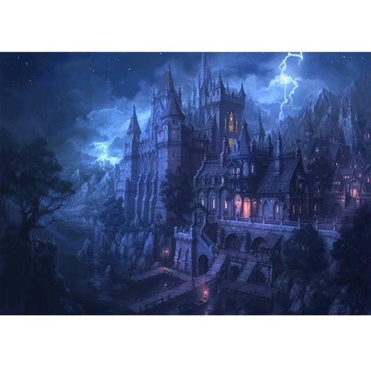 Wooden Jigsaw Puzzle 1000-Piece for Adults – Relaxing Gift Idea & Elegant Home Décor Artwork with Full-Size Poster, Premium Stress Relief Activity - Dark Night Castle