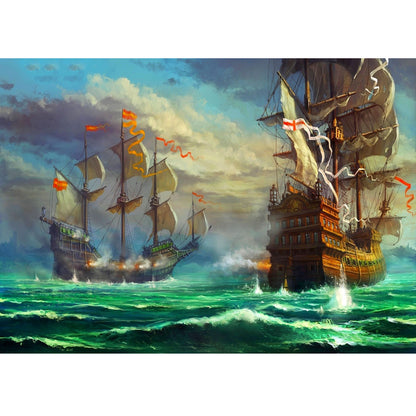Wooden Jigsaw Puzzle 1000-Piece for Adults – Relaxing Gift Idea & Elegant Home Décor Artwork with Full-Size Poster, Premium Stress Relief Activity - Cannon Fire Under the Sail's Shadow