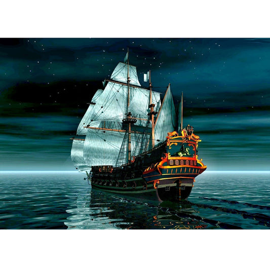 Wooden Jigsaw Puzzle 1000-Piece for Adults – Relaxing Gift Idea & Elegant Home Décor Artwork with Full-Size Poster, Premium Stress Relief Activity - The Moonlit Warship