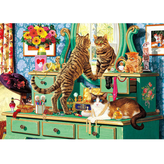 Wooden Jigsaw Puzzle 1000-Piece for Adults – Relaxing Gift Idea & Elegant Home Décor Artwork with Full-Size Poster, Premium Stress Relief Activity - Cute Cat Vanity