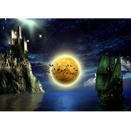 Wooden Jigsaw Puzzle 1000-Piece for Adults – Relaxing Gift Idea & Elegant Home Décor Artwork with Full-Size Poster, Premium Stress Relief Activity - Full Moon Night