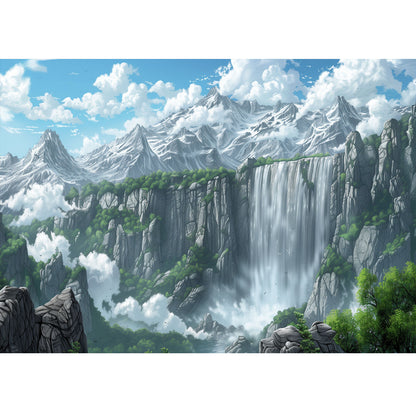 Wooden Jigsaw Puzzle 1000-Piece for Adults – Relaxing Gift Idea & Elegant Home Décor Artwork with Full-Size Poster, Premium Stress Relief Activity - High Mountain Waterfall