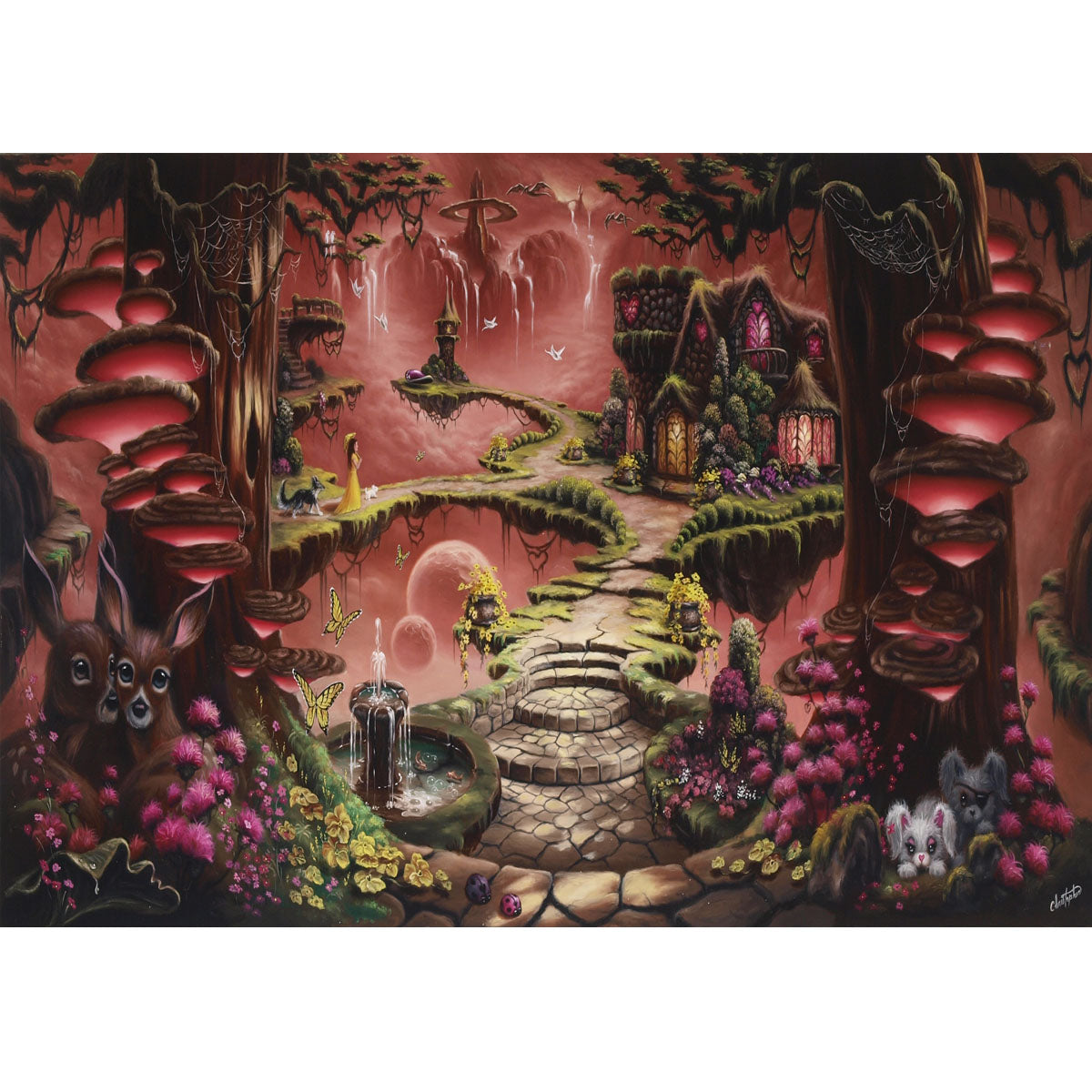 Wooden Jigsaw Puzzle 1000-Piece for Adults – Relaxing Gift Idea & Elegant Home Décor Artwork with Full-Size Poster, Premium Stress Relief Activity - Mushroom House - Artisan Puzzles