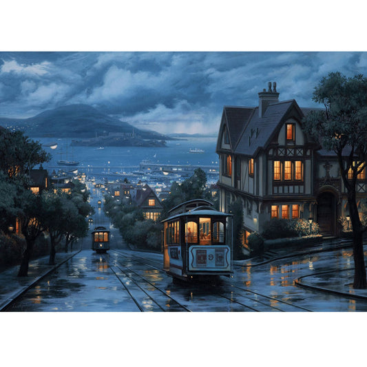 Wooden Jigsaw Puzzle 1000-Piece for Adults – Relaxing Gift Idea & Elegant Home Décor Artwork with Full-Size Poster, Premium Stress Relief Activity - The tram after the rain