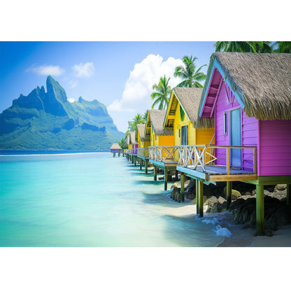 Wooden Jigsaw Puzzle 1000-Piece for Adults – Relaxing Gift Idea & Elegant Home Décor Artwork with Full-Size Poster, Premium Stress Relief Activity - Tropical Paradise Water Villa