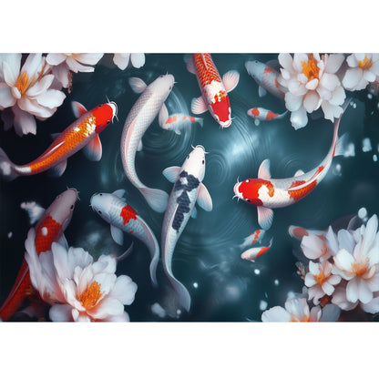 Wooden Jigsaw Puzzle 1000-Piece for Adults – Relaxing Gift Idea & Elegant Home Décor Artwork with Full-Size Poster, Premium Stress Relief Activity - Goldfish Playing Among Lotus Flowers