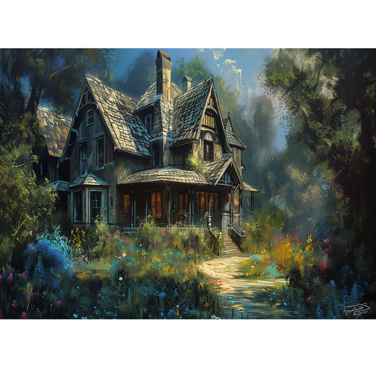 Wooden Jigsaw Puzzle 1000-Piece for Adults – Relaxing Gift Idea & Elegant Home Décor Artwork with Full-Size Poster, Premium Stress Relief Activity - The Cottage in the Woods - Artisan Puzzles