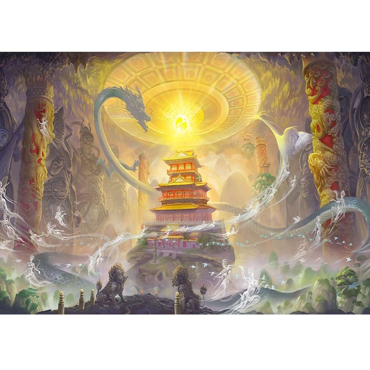 Wooden Jigsaw Puzzle 1000-Piece for Adults – Relaxing Gift Idea & Elegant Home Décor Artwork with Full-Size Poster, Premium Stress Relief Activity - Dragon Dance Auspiciousness