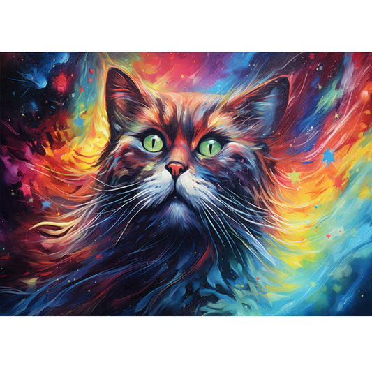 Wooden Jigsaw Puzzle 1000-Piece for Adults – Relaxing Gift Idea & Elegant Home Décor Artwork with Full-Size Poster, Premium Stress Relief Activity - Starry Sky Cat